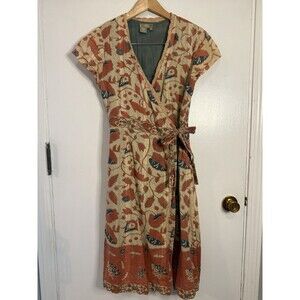 The Territory Ahead Women’s 6 Wrap Dress Leaf Print Short Sleeve Knee Length